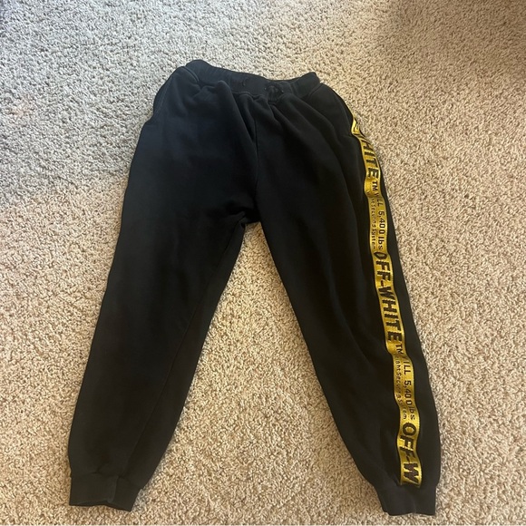 2013 MAIN LABEL OFF-WHITE YELLOW STRIPE CINCH WAIST SWEATPANTS - Picture 2 of 11